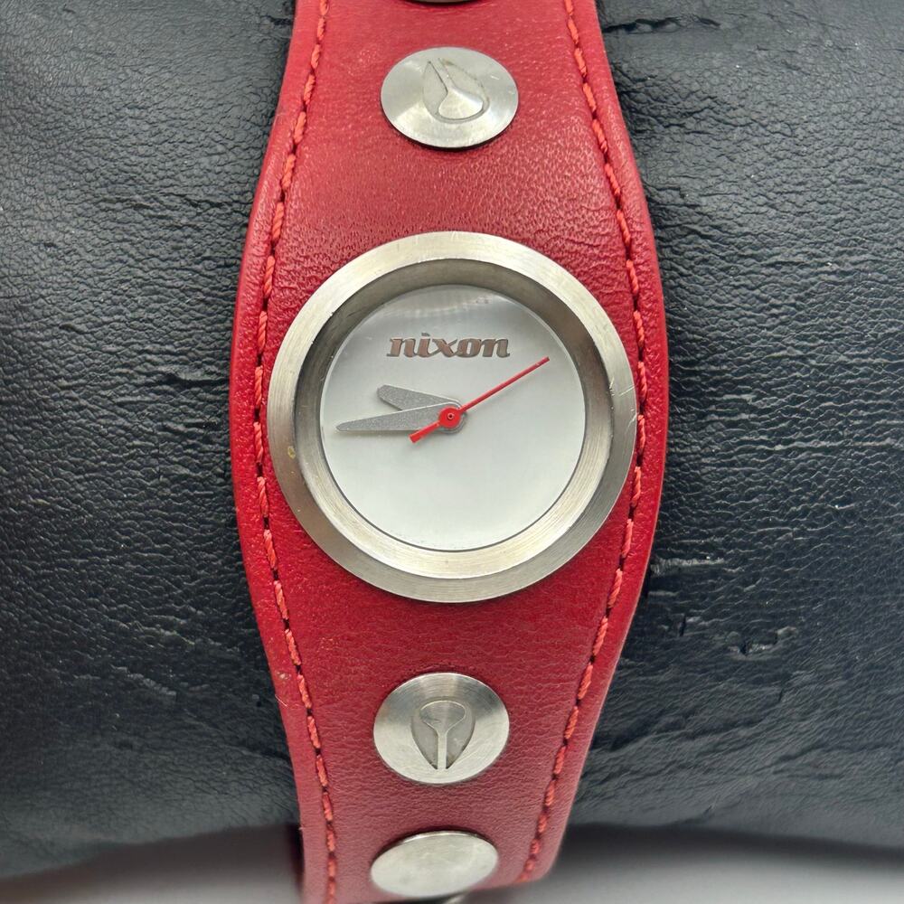 Nixon "Sometimes Naughty" Red Leather Band Women’s Analog Watch New Battery